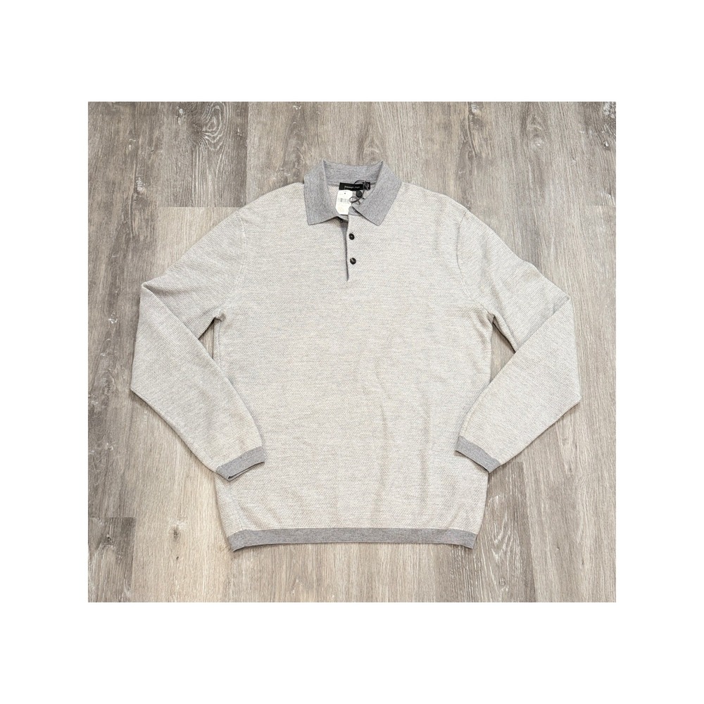 NWT Ermenegildo Zegna Wool Cashmere Polo Sweater Gray Mens XL **SMALL HOLE